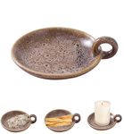 1pack Vintage Ceramic Candle Holders with Handle, Round Farmhouse Ceramic Plate Tray,Sage Holder for Burning,Incense Holder for Meditation Room Home Decor (Khaki)