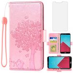 Asuwish Compatible with LG G4 Wallet Case and Tempered Glass Screen Protector Flip Purse Accessories Wrist Strap Credit Card Holder Stand Folio Cell Phone Cover for LGG4 LG4 4G Women Men Rose Gold