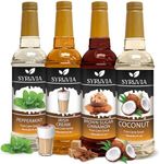 Syruvia Coffee Syrup Variety Pack, Irish Cream, Brown Sugar Cinnamon, Coconut, and Peppermint - Gluten-Free, Kosher, 25.4 fl oz bottles - Elevate Your Coffee Experience!