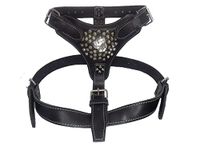 M&D Extra Large Heavy Duty Black Leather Dog Harness with Studded Design and Cane Corso Head Motif