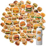 Jeffdad 60 Pcs Cute Fast Food Stickers, Funny Hamburger Stickers for Kids, Cute Aesthetic Vinyl Stickers for Water Bottle Laptop Scrapbook