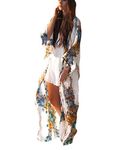 Long Sleeve Chiffon Sunscreen Beach Cover Ups for Women Bsubseach Floral Print Loose Swimwear Bikini Cover Up Kimono Cardigan