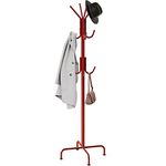 SimpleHouseware Free Standing Coat and Hat Hanger Organizer Rack for Entryway, Bedroom, and Hallway, 12 Hooks, Red