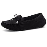 Herstyle Womens Canal Classic Penny Loafers Driving Moccasins Casual Slip-on Boat Shoes Round Toe Bowknot Comfort Walking Flats, Black, 10