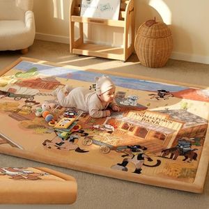 PaPaMat 1.5" Thick Educational Extra Large Baby Floor Play Mat 79x158, Flannel Padded Memory Foam Kids Mat, Non-Slip Plush Playmat for Nursery Playroom Classroom (Western Cowboy)