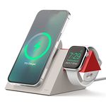 elago MS5 Charging Station Compatible with MagSafe Charger, Compatible with iPhone 16, 15, 14, 13, 12 Series, Compatible with Apple Watch All Series [Chargers Not Included] (Stone + Red)