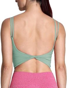Aoxjox Women's Workout Sports Bras Fitness Padded Backless Yoga Crop Tank Top Twist Back Cami (Sage Green, XX-Large)