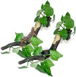 Fhiny 2 PCS Reptile Corner Branch, Resin Climb Tree Branch Decor with Leaves Tank Accessories Terrarium Plant Ornament with Suction Cup for Snake Lizard Bearded Dragons Gecko Climbing