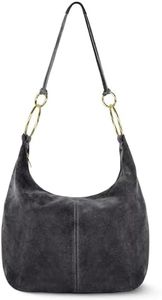 Italian Genuine Suede Hobo Bag for Women with Zippered Closure and Ring Handle Hardware | Large Shoulder Handbag (Pewter)