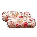 Trance Home Linen 100% Cotton Bolster Cover Set | 16x32 Inches | 144TC | Dewan Round Pillow Covers Only | Bed Side Long Pillow Case | Soft and Comes with Adjustable tie - (Malhaar Red - Set of 2)