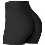 Sunzel Women's Biker Shorts with Hidden Scrunch, High Waisted Butt Lifting Gym Workout Yoga Running Shorts with Tummy Control 4" Inseam Black Medium