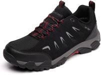 SHULOOK Men's Waterproof Hiking Shoes Lightweight Anti Slip Outdoor Ankle Boots Breathable Hike Trekking Trails Shoe Black/Red 8