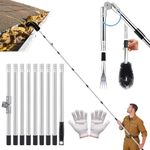 Gutter Cleaning Tools, 4M Telescopic Roof Gutter Cleaning Tools Kit with Gutter Brush & Gutter Rake, Length and Curvature Adjustable Gutter Cleaning Pole, Portable Roof Cleaning Tool for Cleaning