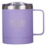 Be Still & Know Stainless Steel Purple Mug w/Psalm 46:10 - Camp Style Travel Mug, Christian Mug for Women or Men (11oz Double Wall Vacuum Insulated Coffee Mug with Lid and Handle)