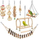 Funnty 8 Packs Bird Parrot Swing Hanging Toy,Natural Wood Bell Bird Cage Toys for Parrots, Parakeets, Cockatiels, Conures, Finches,Budgie,Parrots, Love Birds, Australian Parrot, Small Birds