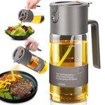 Oil Sprayer for Cooking, 2 in 1 Olive Oil Dispenser Bottle for Cooking,500ml/17oz Glass Olive Oil Sprayer, Patented, Continuous Spray with Portion Control, for Kitchen, Air Fryer, Salad, BBQ - Gray