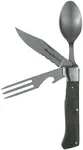 Messermeister Adventure Chef Folding Camp Utensil - Full-Sized Steak Knife, Fork, Spoon + Bottle Opener - 303 Stainless Steel & Distressed Linen Handle