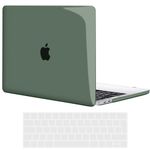 TECOOL Case Compatible with MacBook Pro 15 inch 2019 2018 2017 2016, A1990 A1707 with Touch Bar, Ultra Thin Hard Shell & UK EU Keyboard Cover, Midnight Green Clear (Glossy)