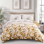 DJY Comforter Set Queen, Khaki Botanical Leaves Bedding Set 3 Pieces Reversible Floral Bed Comforter Sets Soft Microfiber for All Season(90"x90")