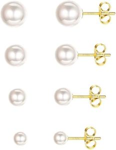 ORAZIO 4 Paires Boucle d'Oreille Perle Argent Sterling 925 Perles Rondes Hypoallergéniques 4-7 mm Tailles Mixtes Ensemble Boucles d'Oreilles Perle Blanche Pour Filles Femme