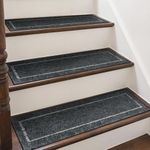 sarben Stair Treads 15-Pack, Non-Slip Self-Adhesive Stair Carpets for Wooden Steps, 20 x 76 cm Reusable Anti-Slip Stair Runners, Safety Mats for Kids, Elders & Dogs, Machine Washable, Darkgrey