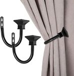 SUMNACON Set of 2 Square Metal Decorative Curtain Holdbacks, Wall Mounted Window Drapery Tiebacks for Bedroom, Livingroom, Office Come with Screws, Black