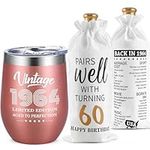 Lifecapido 60th Birthday Gifts for Women, Vintage 1964 Limited Edition Insulated Wine Tumbler with Wine Bag, 60 Year Old 60th Birthday Presents Christmas Gifts for Mom Grandma Wine Lover, 12 oz