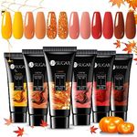 UR SUGAR Autumn Winter Poly Extension Gel Nail Set, 6 Colours Maple Pumpkin Burnt Orange Yellow Red Glitter Fall Poly Nail Gel Polish Kit Halloween Christmas Gifts Box for Women