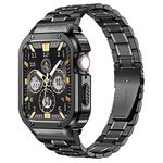 MioHHR Stainless Steel Watch Band with Case Compatible with Apple Watch Series 6/5/4/SE(44mm) Series 3/2/1(42mm),Rugged Strap with Metal Protective Bumper Cover for iWatch Band Men(Black)