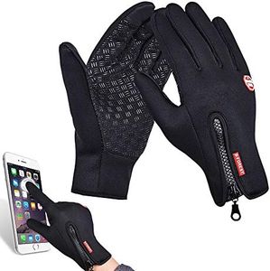 Ytuomzi Winter Gloves Touch Screen Warm Gloves Cold Weather Windproof Cycling Driving Riding Bike Telefingers Thermal Gloves Non-Slip Silicone Gel Adjustable Full Finger Mittens (Black, Large)