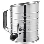 U-Taste Stainless Steel Flour Sifter: 3 Cup Rotary Hand Crank Flour Sieve with 4 Wire Agitators for Quick Sifting, with 20 Fine Mesh Screen & Stamped Measurement for Baking Flour and Powered Sugar