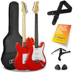 3rd Avenue XF Full Size 4/4 Electric Guitar Starter Beginner Pack with Bag, Strap, Picks and Capo – Red