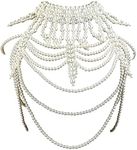 Pearl Body Chain Necklace for Women - Adjustable Size Fashion Handmade Pearl Body Chain for Party, White, One Size