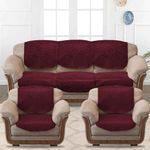 Cloth Fusion Italian Velvet Sofa Cover 5 Seater | Embossed Floral Sofa Cover 3 Seater and 2 Seater |10 Piece (3+1+1), Maroon