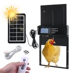 Solar Chicken Coop Door, Automatic Chicken Door Solar Powered & USB Charging, Auto Chicken Door 4 Modes with Timer & Light Sensor, Anti-pinch,Alert, Remote,Aluminum Alloy Waterproof Chicken coop door