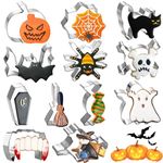 Halloween Cookie Cutters, 12 pieces Cookie Cutters Shape Set Stainless Steel Biscuit Cutters Mold with Pumpkin, Cat, Ghost, and More for DIY Halloween Food Party Baking Decorations Supplies