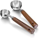 Sekonow 2Pcs Coffee Scoop for Ground Coffee - 1 Tbsp (15ml) & 2 Tbsp (30ml) Tablespoon Scoop, 304 Stainless Steel Coffee Measuring Spoon with Long Walnut Wood Handle, Silver