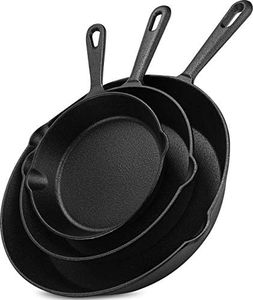 KICHLY Set of 3 Pre-Seasoned Cast Iron Skillets 3 Piece Frying Pan Set with 6 Inch, 8 Inch and 10 Inch Cast Iron Saute Fry Pans (Black, 1 Set of 3)