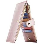 Travelambo Womens Walllet RFID Blocking Bifold Multi Card Case Wallet with Zipper Pocket Crosshatch (Rose Gold)