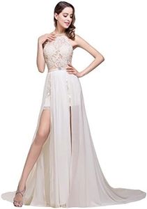 Babyonline Elegant Backless Evening Dresses for Weddings Maxi Formal Gown, Ivory, 4
