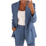 Flodxo Suits for Women Ladies Trouser Suits Wedding Elegant Suits 2 Piece Outfits Set Long Sleeve Button Blazer with High Waist Pants for Business Work Office Wear Blazer Suit Sky Blue M