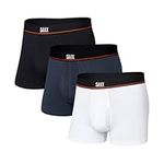 Saxx Men’s Underwear - Non-Stop Stretch Cotton Trunk – Pack of 3 with Built-in Pouch Support and Fly – Soft, Breathable and Moisture Wicking, Black/Deep Navy/White, Large