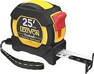 LEXIVON 25Ft/7.5m DuaLock Tape Measure | 1-Inch Wide Blade with Nylon Coating, Matte Finish White & Yellow Dual Sided Rule Print | Ft/Inch/Fractions/Metric (LX-206)