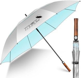ZOMAKE 62 Pouces Ombrelle Anti UV,Grand Parapluie Golf Anti TempêTe Homme Femme, XXL Parapluies Soleil Manche En Bois Ondulé avec Double Canopée Ventilée(Argent Bleu Clair)