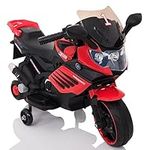 Kids Republic Kids Motorcycle with Training Wheels - 6V Electric Ride-On Car Toy with Realistic Design, LED Lights, and Music (Ruby Red)