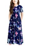 storeofbaby Girls Print Dress Horse Butterfly Short Sleeve Starry Maxi