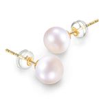 Esberry 14K Gold AAAA+ Handpicked Near Round Freshwater Cultured White Pearl Earrings Studs Set for Women and Girls (6.5-7mm)