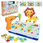 Electric Drill Puzzle Toy, 237Pcs Mosaic Pegboard 2D 3D Jigsaw Puzzle Plug-in Game, Educational Creative Construction Building Blocks with Storage Box, Take Apart STEM DIY Gift for Children Kids