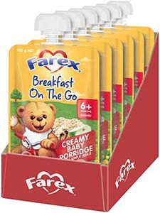 Farex 6+ Months Creamy Baby Porridge Breakfast On The Go Baby Food Pouch No Artificial Flavours, No Preservatives, No Added Colours, No Added Sugars 120g (pack of 6)