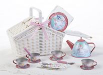 Delton Products Tin 18 Pc Tea Set in Basket, Unicorn